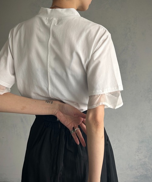 &g'aime(アンジェム)の「【&g’aime】袖シアー切替Tシャツ(Tシャツ/カットソー・レディース・ホワイト/グリーン/ブラック・FREE)」の11枚目の写真