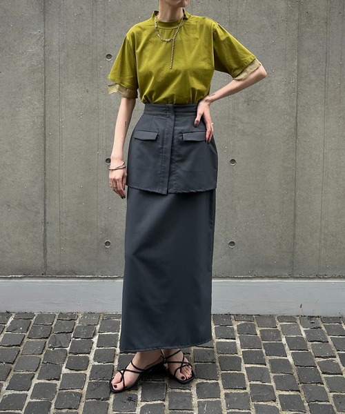 &g'aime(アンジェム)の「【&g’aime】袖シアー切替Tシャツ(Tシャツ/カットソー・レディース・ホワイト/グリーン/ブラック・FREE)」の6枚目の写真