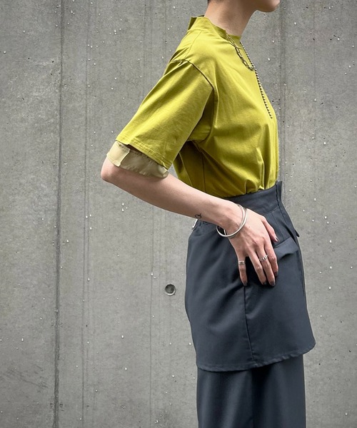 &g'aime(アンジェム)の「【&g’aime】袖シアー切替Tシャツ(Tシャツ/カットソー・レディース・ホワイト/グリーン/ブラック・FREE)」の16枚目の写真