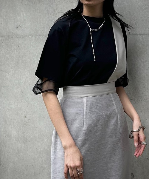 &g'aime（アンジェム）の「【&g'aime】袖シアー切替Tシャツ（T