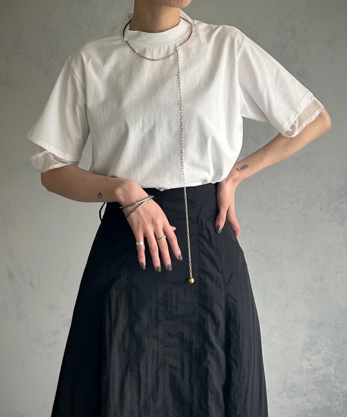 &g'aime(アンジェム)の「【&g’aime】袖シアー切替Tシャツ(Tシャツ/カットソー・レディース・ホワイト/グリーン/ブラック・FREE)」の4枚目の写真