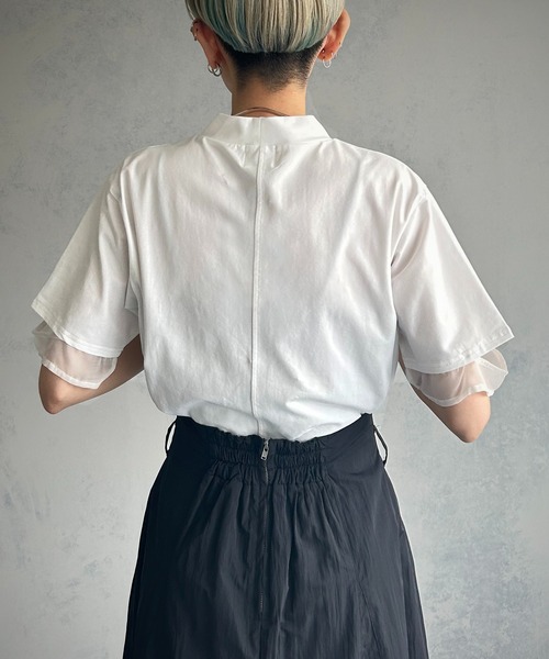 【SALE】&g'aime アンジェム　カーブレース切替Tシャツ　980-66107 アンジェム / レース×シアーパネルT | BRAND,&g'aime | アバン