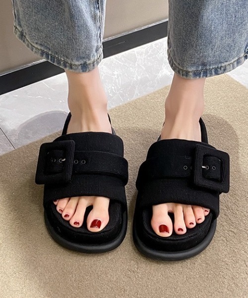 LAC-VERT（ラック・ヴェール）の「厚底ベルトスリッパサンダル（サンダル・レディース・その他1/ブラック/ピンク・L/M）」の2枚目の写真