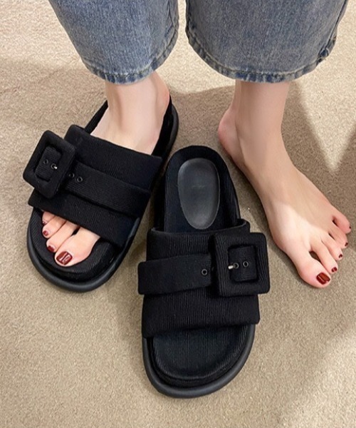 LAC-VERT（ラック・ヴェール）の「厚底ベルトスリッパサンダル（サンダル・レディース・その他1/ブラック/ピンク・L/M）」の9枚目の写真