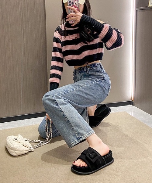 LAC-VERT（ラック・ヴェール）の「厚底ベルトスリッパサンダル（サンダル・レディース・その他1/ブラック/ピンク・L/M）」の16枚目の写真