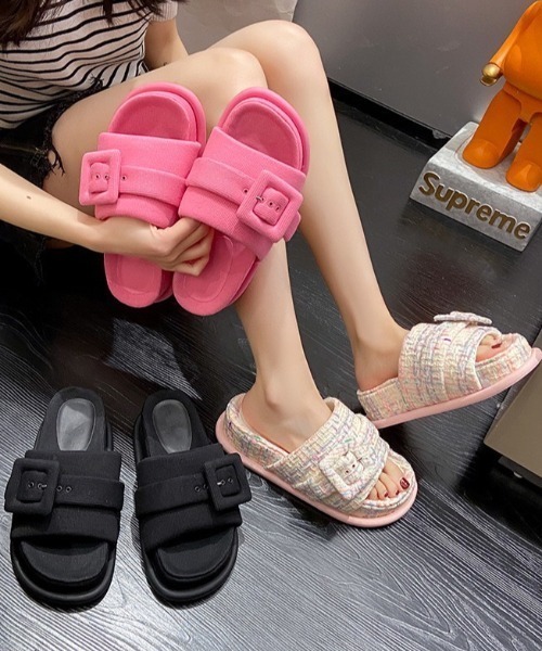 LAC-VERT（ラック・ヴェール）の「厚底ベルトスリッパサンダル（サンダル・レディース・その他1/ブラック/ピンク・L/M）」の20枚目の写真