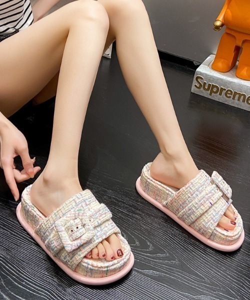 LAC-VERT（ラック・ヴェール）の「厚底ベルトスリッパサンダル（サンダル・レディース・その他1/ブラック/ピンク・L/M）」の14枚目の写真