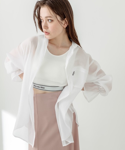 OLIVE des OLIVE（オリーブデオリーブ）の「ポケット刺繍キャンディ袖シャツ　1031040390（シャツ/ブラウス・レディース・ネイビー/ピンク/サックスブルー/オフホワイト・FREE）」の8枚目の写真