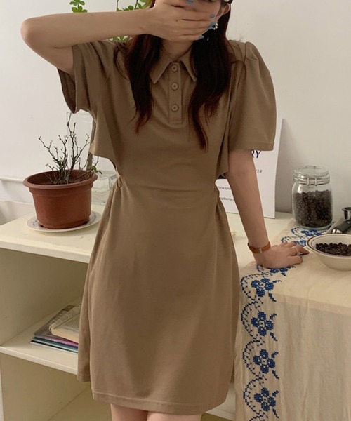 LYEON(リヨン)の「サイドカットアウトPOLOミニワンピース(ワンピース・レディース・ベージュ/グレー・FREE)」の4枚目の写真