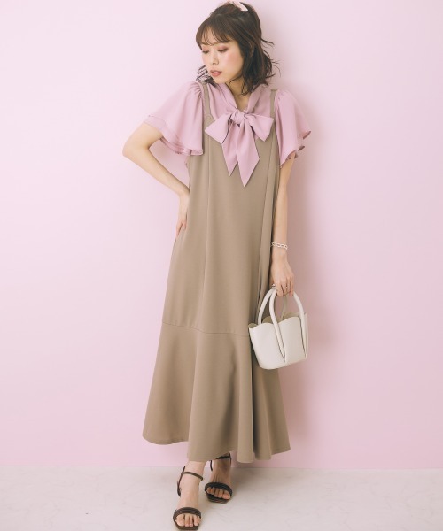 marun（マルン）の「＜大きいサイズ＞ フリルリボンタイブラウス marun（シャツ/ブラウス・レディース・ピンク/ネイビー・L/LL/3L/4L/5L）」の5枚目の写真