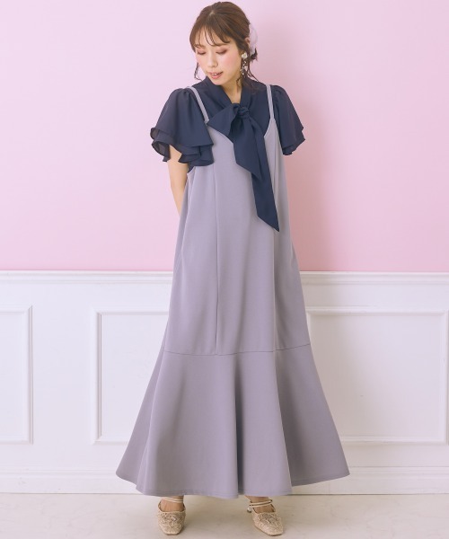 marun（マルン）の「＜大きいサイズ＞ フリルリボンタイブラウス marun（シャツ/ブラウス・レディース・ピンク/ネイビー・L/LL/3L/4L/5L）」の3枚目の写真