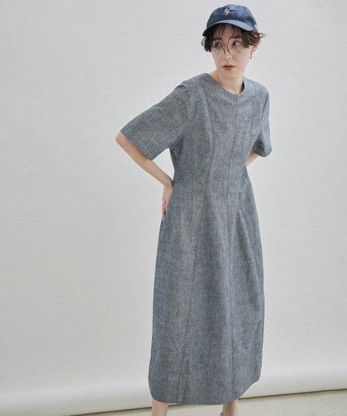 SALON adam et rope'(サロン アダム エ ロペ)の「【サステナブル・洗える】バナナデニムハーフスリーブワンピース(ワンピース・レディース・ブルー系その他/ブラック・FREE)」の13枚目の写真