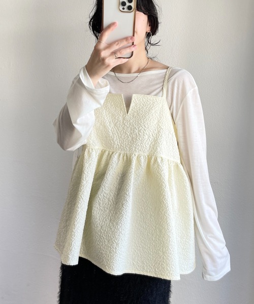 wee9s（ウィークス）の「non non iron emboss cami / アイロン不要なエンボスキャミ（ベスト・レディース・グリーン/ホワイト/ブラック・FREE）」の2枚目の写真