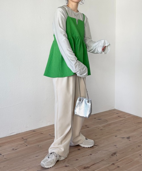 wee9s（ウィークス）の「non non iron emboss cami / アイロン不要なエンボスキャミ（ベスト・レディース・グリーン/ホワイト/ブラック・FREE）」の14枚目の写真
