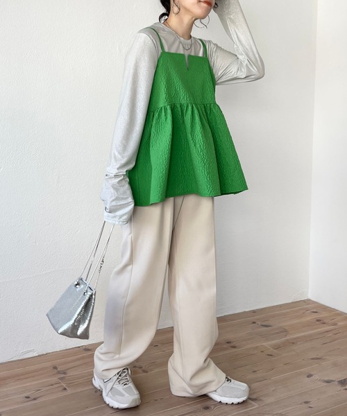 wee9s（ウィークス）の「non non iron emboss cami / アイロン不要なエンボスキャミ（ベスト・レディース・グリーン/ホワイト/ブラック・FREE）」の13枚目の写真
