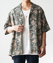 【MinoriTY】爽やか冷感素材フラワーオープンカラーシャツ 半袖シャツ 花柄 メンズ 秋服 夏服 きれいめカジュアル 開襟シャツ