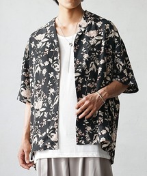 【MinoriTY】爽やか冷感素材フラワーオープンカラーシャツ 半袖シャツ 花柄 メンズ 秋服 夏服 きれいめカジュアル 開襟シャツ