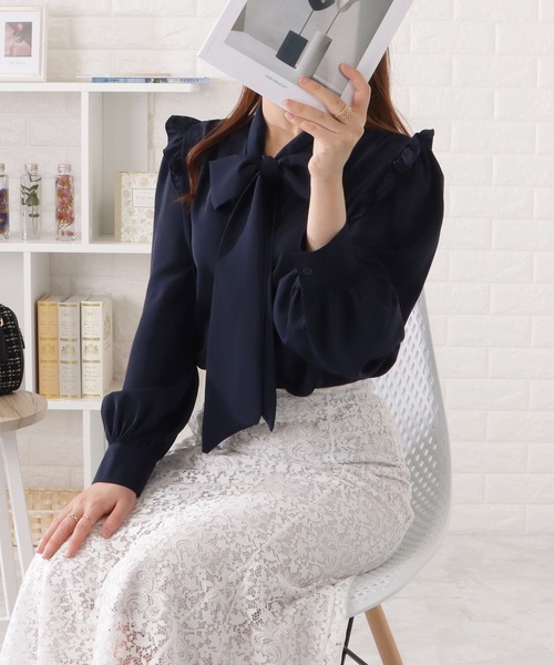 【美品】プラダ☆フリル　ボウタイ　現行　42サイズ　ブラウス　XL 美品】プラダ☆フリル ボウタイ 現行 42サイズ ブラウス XL