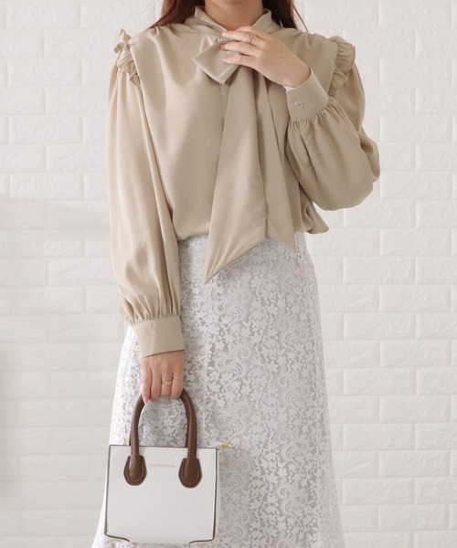 セール】ボウタイ付き肩フリルブラウス（シャツ/ブラウス