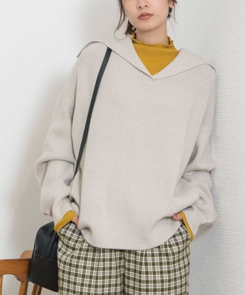 POU DOU DOU（プードゥドゥ）の「セーラーカラーニットプルオーバー（ニット/セーター・レディース・ブラウン/ミント/キナリ・3）」の2枚目の写真