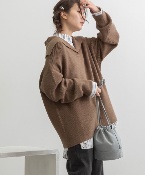 POU DOU DOU（プードゥドゥ）の「セーラーカラーニットプルオーバー（ニット/セーター・レディース・ブラウン/ミント/キナリ・3）」の4枚目の写真