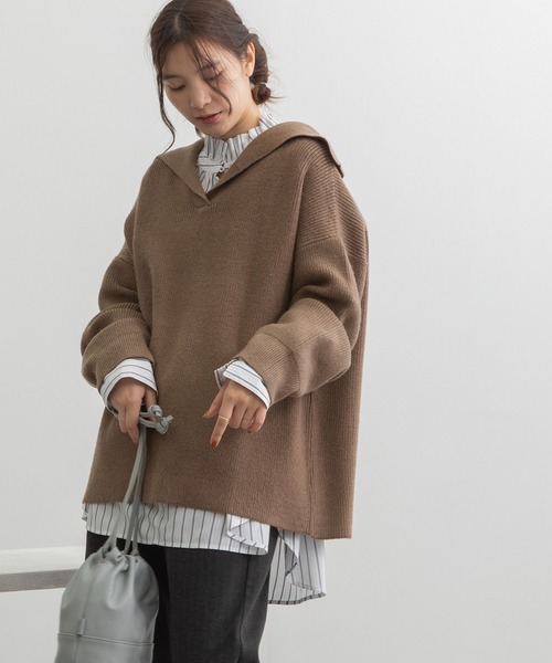 POU DOU DOU（プードゥドゥ）の「セーラーカラーニットプルオーバー（ニット/セーター・レディース・ブラウン/ミント/キナリ・3）」の5枚目の写真