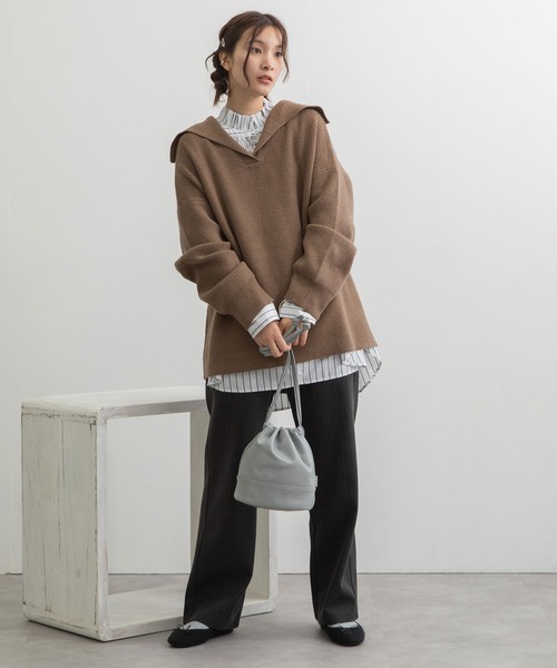 POU DOU DOU（プードゥドゥ）の「セーラーカラーニットプルオーバー（ニット/セーター・レディース・ブラウン/ミント/キナリ・3）」の8枚目の写真