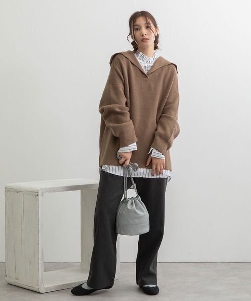 POU DOU DOU（プードゥドゥ）の「セーラーカラーニットプルオーバー（ニット/セーター・レディース・ブラウン/ミント/キナリ・3）」の9枚目の写真