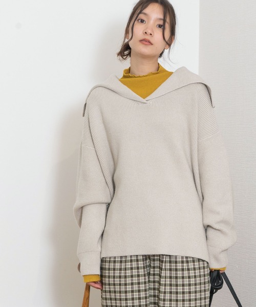 POU DOU DOU（プードゥドゥ）の「セーラーカラーニットプルオーバー（ニット/セーター・レディース・ブラウン/ミント/キナリ・3）」の12枚目の写真