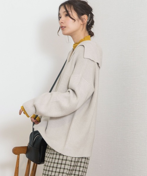 POU DOU DOU（プードゥドゥ）の「セーラーカラーニットプルオーバー（ニット/セーター・レディース・ブラウン/ミント/キナリ・3）」の13枚目の写真