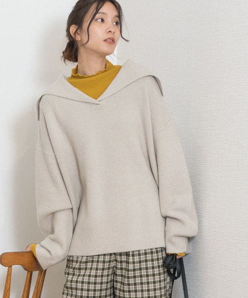 POU DOU DOU（プードゥドゥ）の「セーラーカラーニットプルオーバー（ニット/セーター・レディース・ブラウン/ミント/キナリ・3）」の15枚目の写真