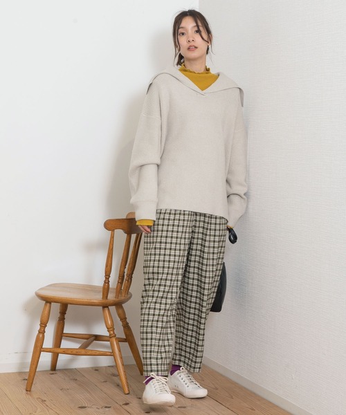 POU DOU DOU（プードゥドゥ）の「セーラーカラーニットプルオーバー（ニット/セーター・レディース・ブラウン/ミント/キナリ・3）」の16枚目の写真