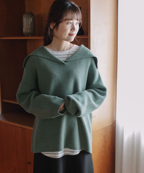 POU DOU DOU（プードゥドゥ）の「セーラーカラーニットプルオーバー（ニット/セーター・レディース・ブラウン/ミント/キナリ・3）」の21枚目の写真