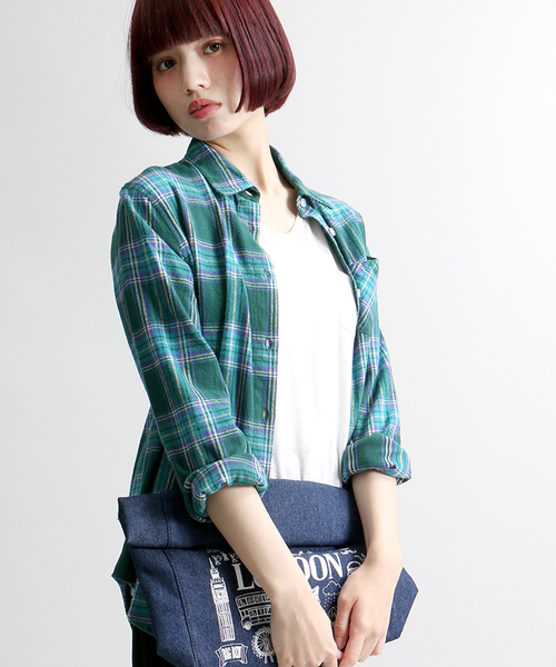 WEGO（ウィゴー）の「WEGO/ネルチェックシャツ（シャツ/ブラウス・レディース・グリーン系その他/ブルー/レッド/レッド系その他/ブラック/グリーン/ブルー系その他/その他1・FREE）」の4枚目の写真