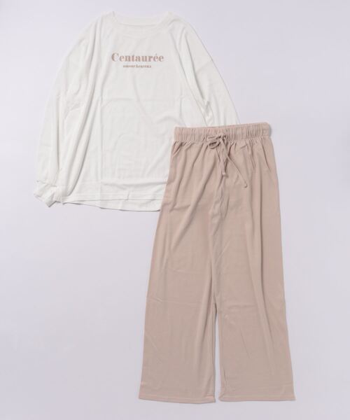 ad thie(アドティエ)の「ロゴ入り長袖ルームウェア セットアップ(ルームウェア/パジャマ・レディース・アイボリー/ベージュ/ピンク/チャコール/杢グレー/オフホワイト/ブラウン/ホワイト系/ライトグレー系/ピンク系/ブラウン系/ベージュ系/グレー系・SMALL/FREE/LL)」の2枚目の写真