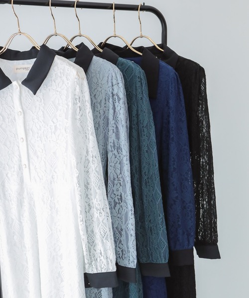 セール】リボンベルト付 総レース クレリック 長袖 ロング