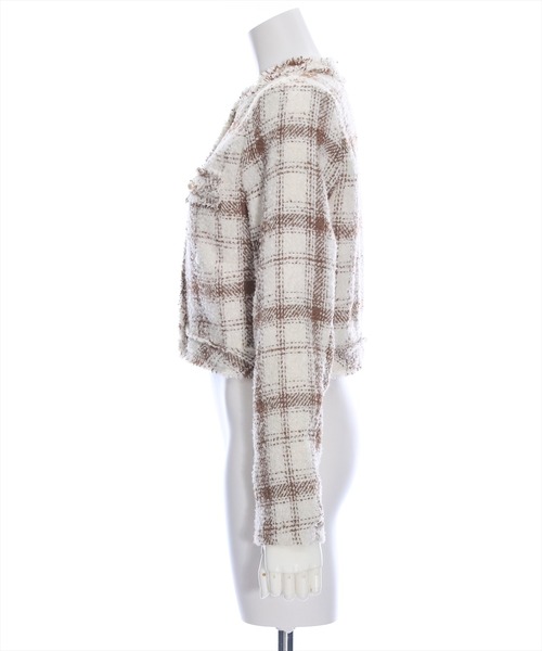 clear（クリア）の「×チェック柄ツイードノーカラージャケット[セットアップ可能]（ノーカラージャケット・レディース・ブラック/ホワイト×ブラック/ホワイト系その他・F）」の5枚目の写真