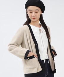 OPAQUE.CLIP | フェザーヤーン配色Vネックニットカーディガン【洗濯機洗い可】(カーディガン/ボレロ)