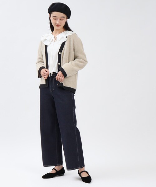 OPAQUE.CLIP（オペークドットクリップ）の「◆フェザーヤーン配色Vネックニットカーディガン【洗濯機洗い可】（カーディガン/ボレロ・レディース・チャコール/ベージュ系その他7・40/38）」の6枚目の写真