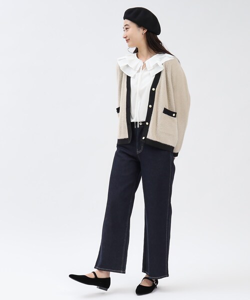 OPAQUE.CLIP（オペークドットクリップ）の「◆フェザーヤーン配色Vネックニットカーディガン【洗濯機洗い可】（カーディガン/ボレロ・レディース・チャコール/ベージュ系その他7・40/38）」の7枚目の写真