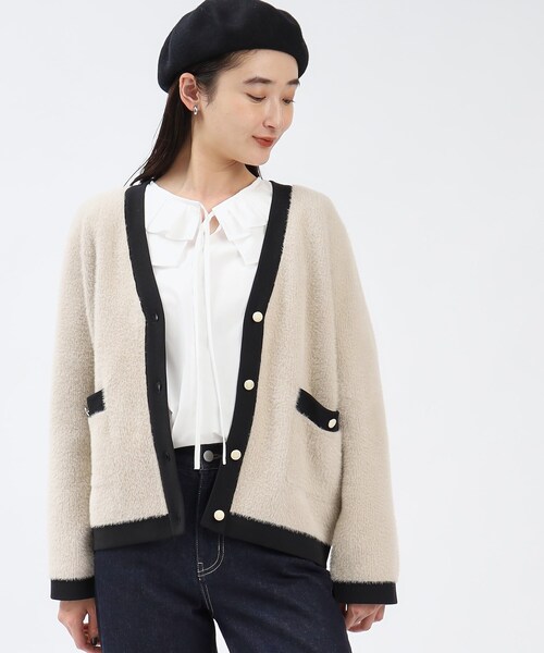 OPAQUE.CLIP（オペークドットクリップ）の「◆フェザーヤーン配色Vネックニットカーディガン【洗濯機洗い可】（カーディガン/ボレロ・レディース・チャコール/ベージュ系その他7・40/38）」の8枚目の写真