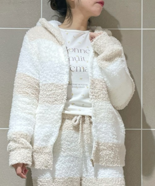 gelato pique（ジェラートピケ）の「ジェラート3ボーダーパーカ（ルームウェア/パジャマ・レディース・ピンク/ミント/イエロー・FREE）」の3枚目の写真