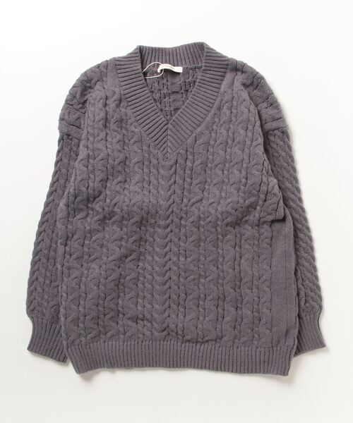 Dream garden(ドリームガーデン)の「ゆったりサイズVネックケーブルチュニックニットプルオーバー(ニット/セーター・レディース・ピンク/ミント/ベージュ/グレー/ブルー・FREE)」の11枚目の写真