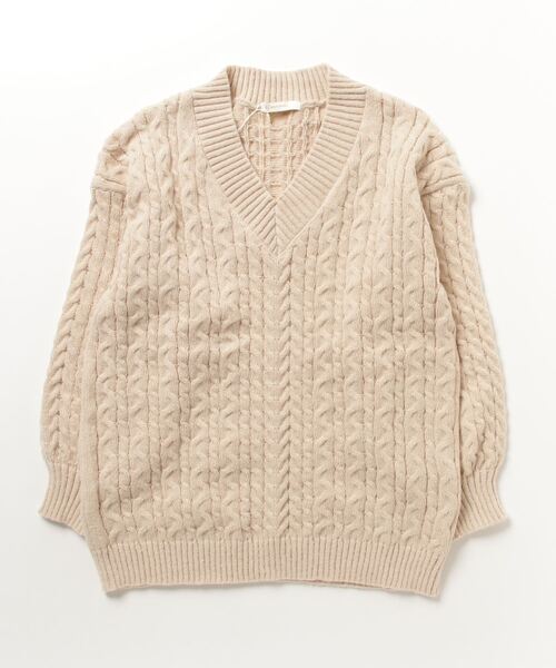Dream garden(ドリームガーデン)の「ゆったりサイズVネックケーブルチュニックニットプルオーバー(ニット/セーター・レディース・ピンク/ミント/ベージュ/グレー/ブルー・FREE)」の12枚目の写真