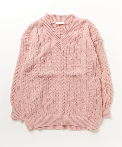 Dream garden(ドリームガーデン)の「ゆったりサイズVネックケーブルチュニックニットプルオーバー(ニット/セーター・レディース・ピンク/ミント/ベージュ/グレー/ブルー・FREE)」の10枚目の写真