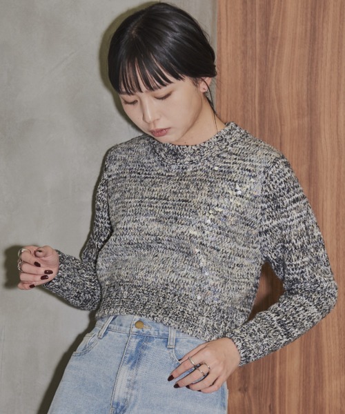Aunt Marie's（アントマリーズ）の「スパンコールクロップドニット（ニット/セーター・レディース・ライトグレー/チャコールグレー/ベージュ・FREE）」の17枚目の写真