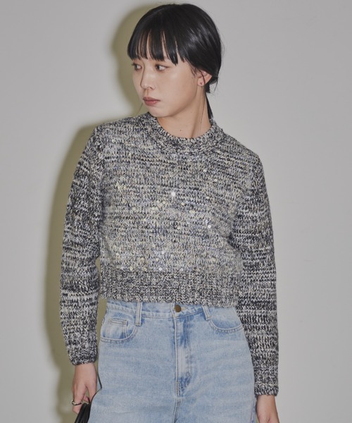 Aunt Marie's（アントマリーズ）の「スパンコールクロップドニット（ニット/セーター・レディース・ライトグレー/チャコールグレー/ベージュ・FREE）」の19枚目の写真