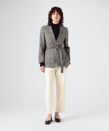 【トゥモローランドコレクション】ストライプ柄 ノーカラージャケット 38 グレー TOMORROWLAND collection ジャケット ノーカラージャケット シャイニー