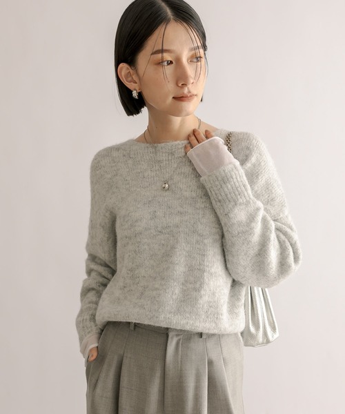 RIVE DROITE（リヴドロワ）の「レイヤードカフスニット（ニット/セーター・レディース・ライトグレー/グリーン・FREE）」の7枚目の写真