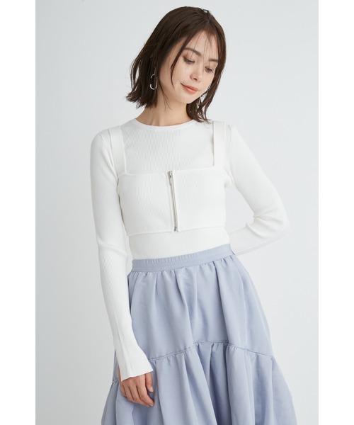 emmi（エミ）の「【emmi atelier】LENZING(TM) ECOVERO(TM)クルーネックニットボディスーツ（ニット/セーター・レディース・ブルー/グレー/ホワイト/ミント・FREE）」の2枚目の写真